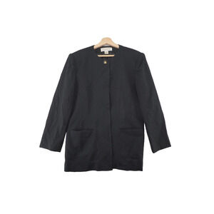 Jones New York Black Structured Blazer Size 12 Gold Button Career Jacket